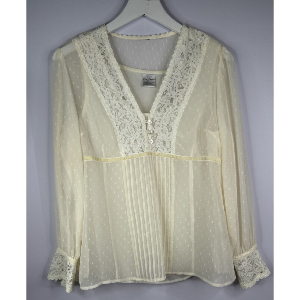 Emma James Top Women 10P M‎ Victorian Fairy Cottagecore Feminine Lace Cream